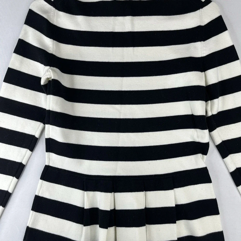 Banana Republic Women Small Black White Striped Peplum Knit Sweater Long Sleeve - Picture 16 of 16